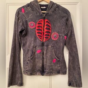 Artistic Embroidered Zip-Up Hoodie